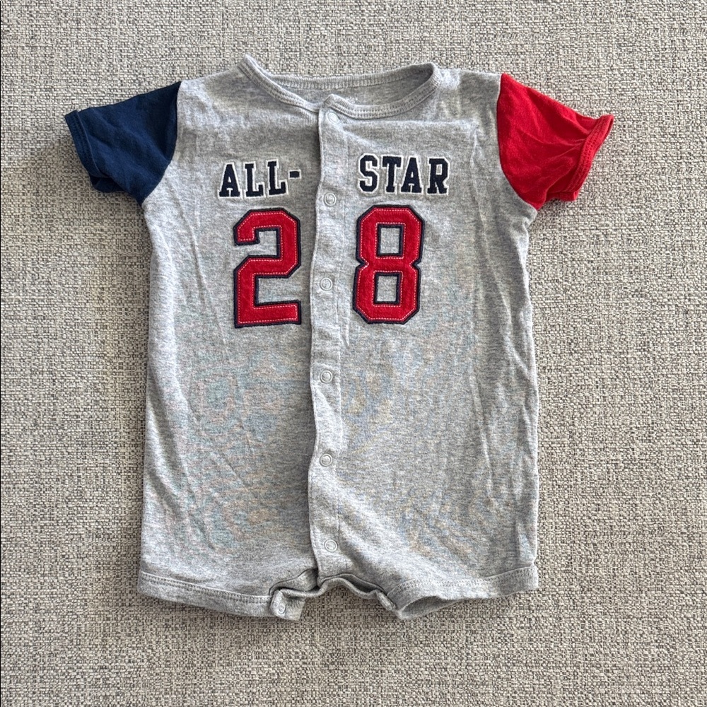 Carter's All-Star Button Down Romper - Gray, Red, and Blue